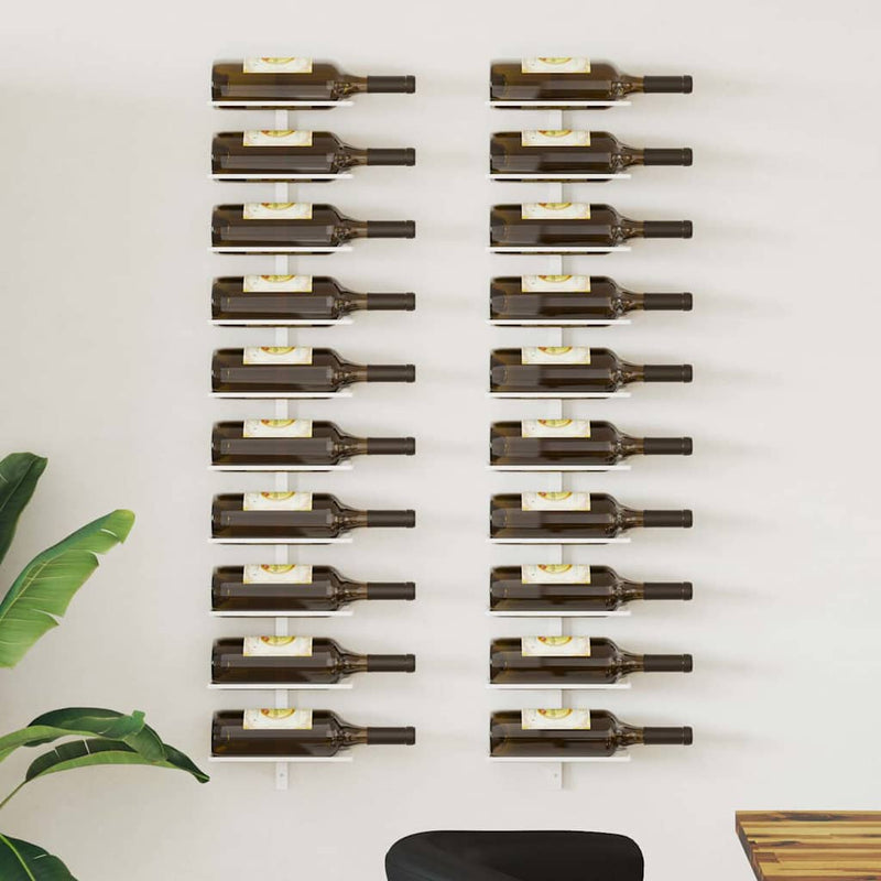 Suport sticle de vin, de perete, 10 sticle, 2 buc., alb, metal