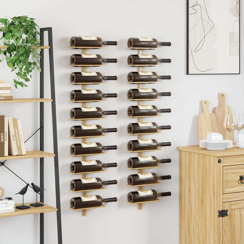 Suport sticle de vin, de perete, 10 sticle, 2 buc, auriu, metal