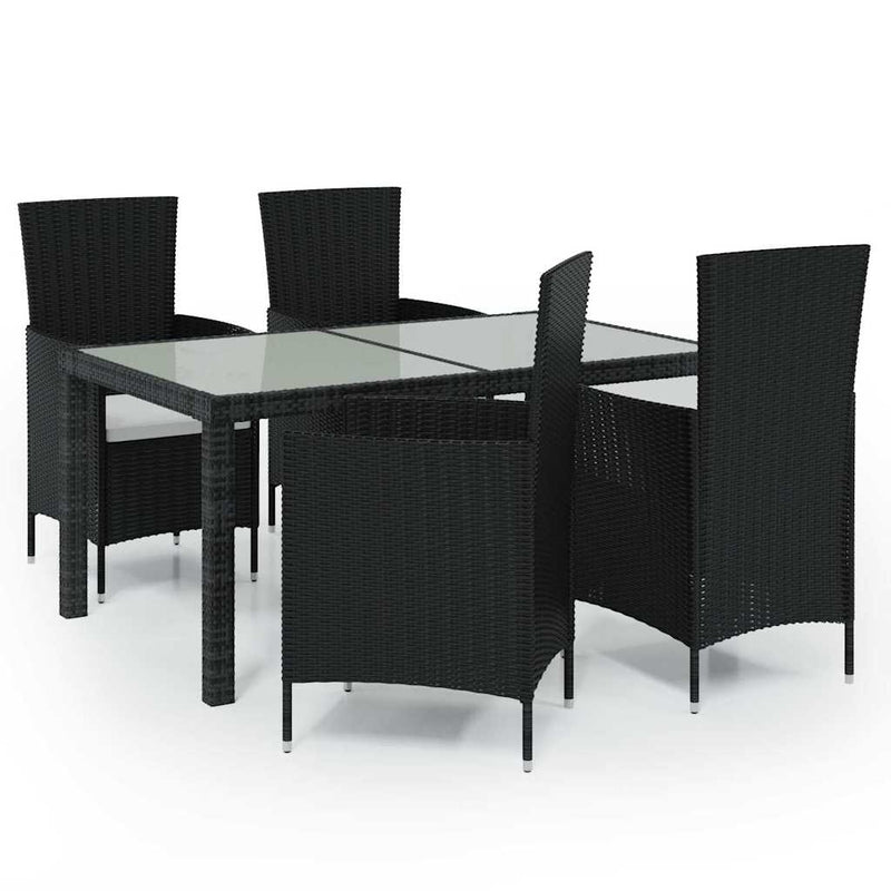 Set mobilier de exterior cu perne, 5 piese, negru, poliratan