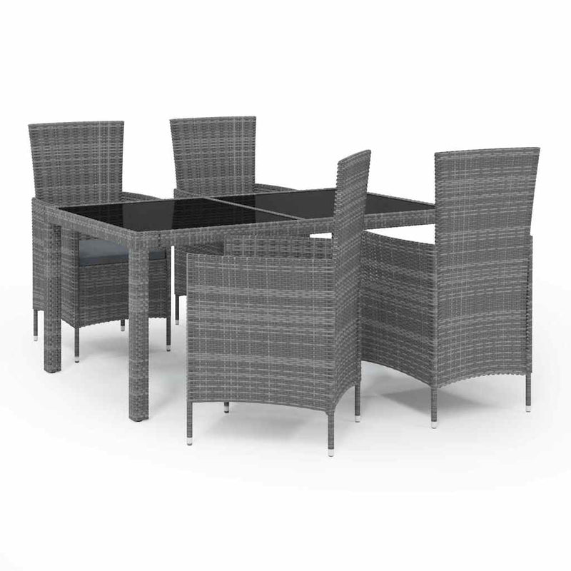 Set mobilier de exterior cu perne, 5 piese, gri, poliratan