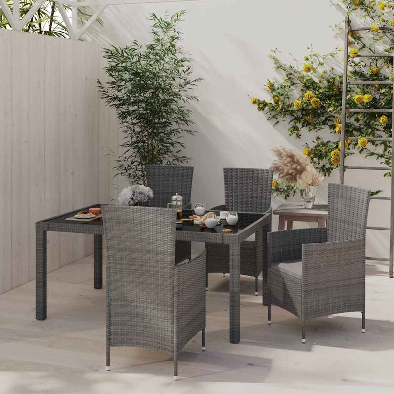 Set mobilier de exterior cu perne, 5 piese, gri, poliratan