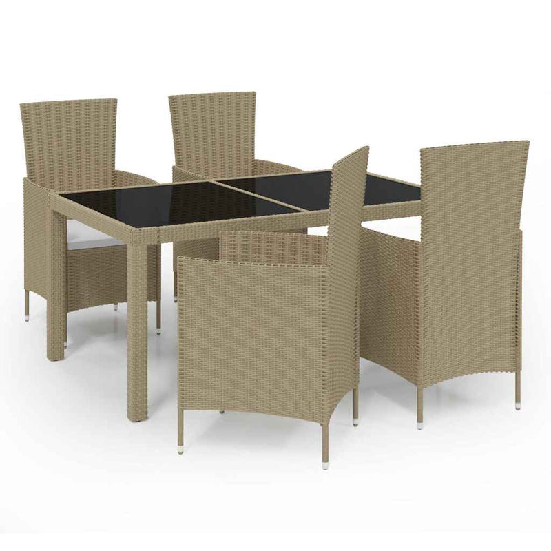 Set mobilier grădină cu perne, 5 piese, bej, poliratan