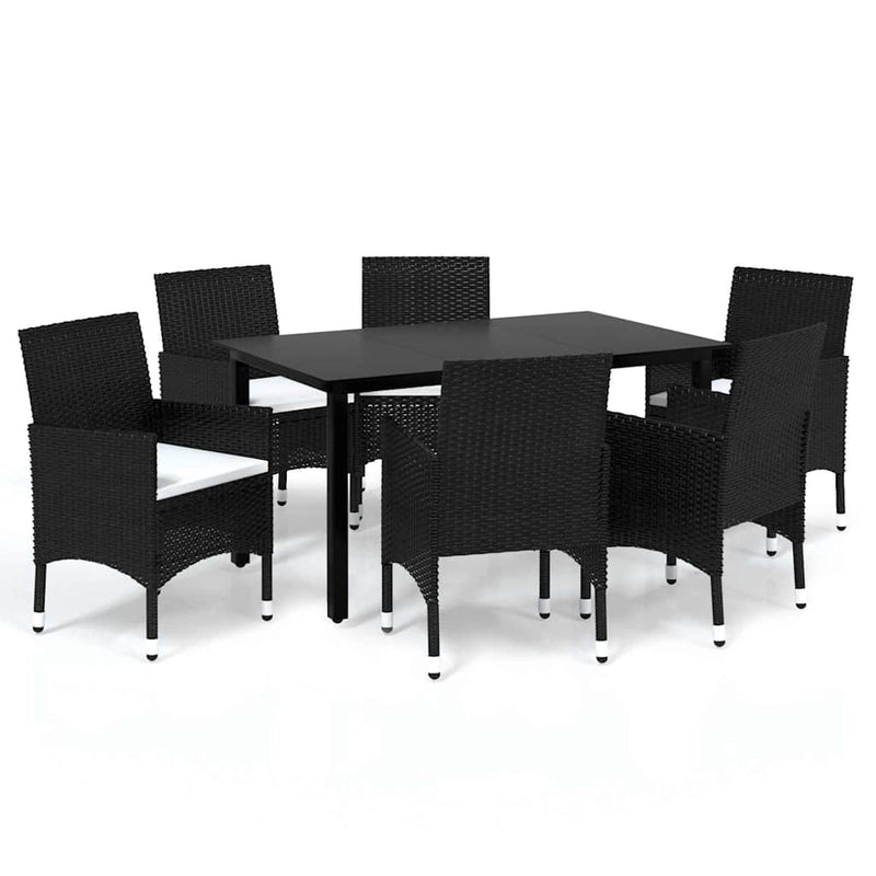 Set mobilier de grădină cu perne, 7 piese, negru, poliratan