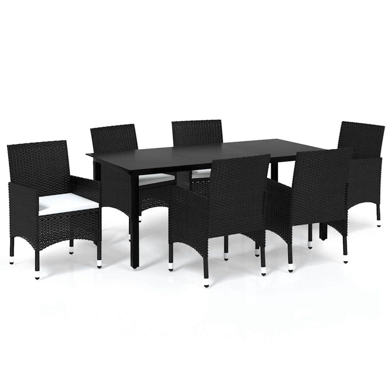 Set mobilier de grădină cu perne, 7 piese, negru, poliratan