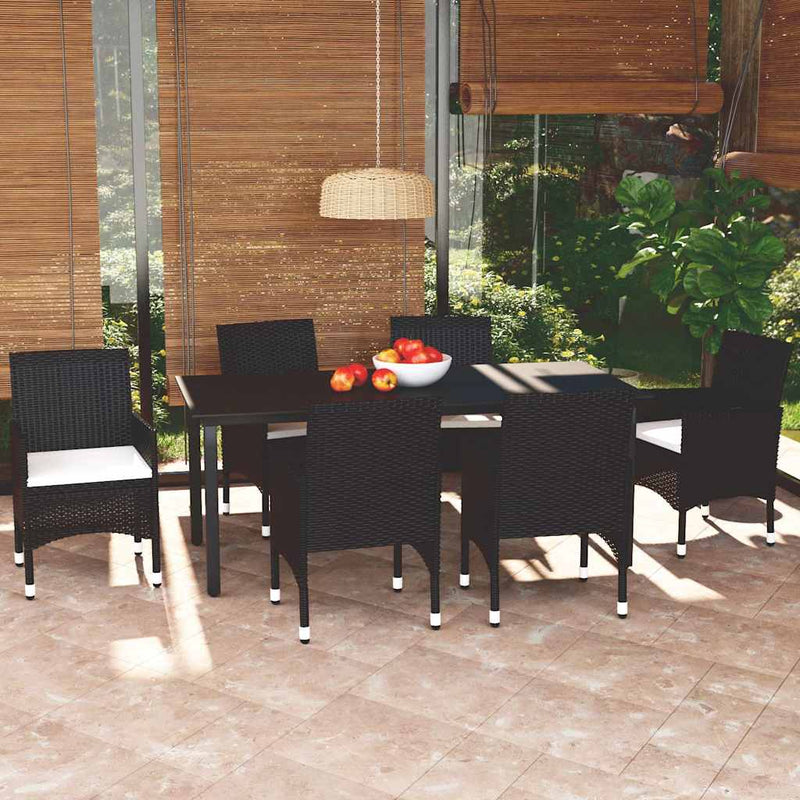 Set mobilier de grădină cu perne, 7 piese, negru, poliratan