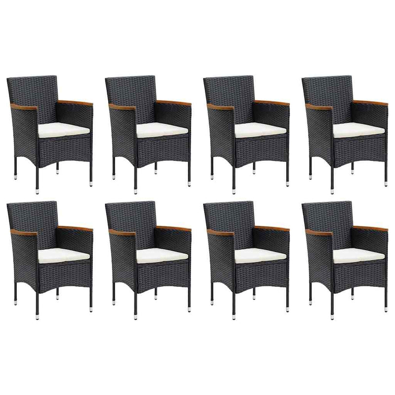Set mobilier de grădină cu perne, 9 piese, negru, poliratan