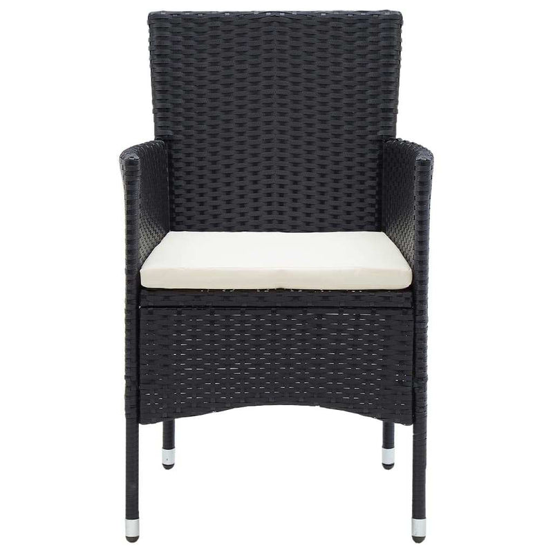 Set de masă pentru grădină cu perne, 3 piese, negru, poliratan