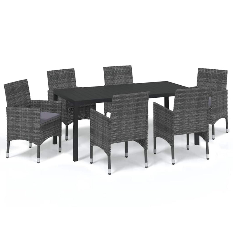 Set mobilier de grădină cu perne, 7 piese, gri, poliratan