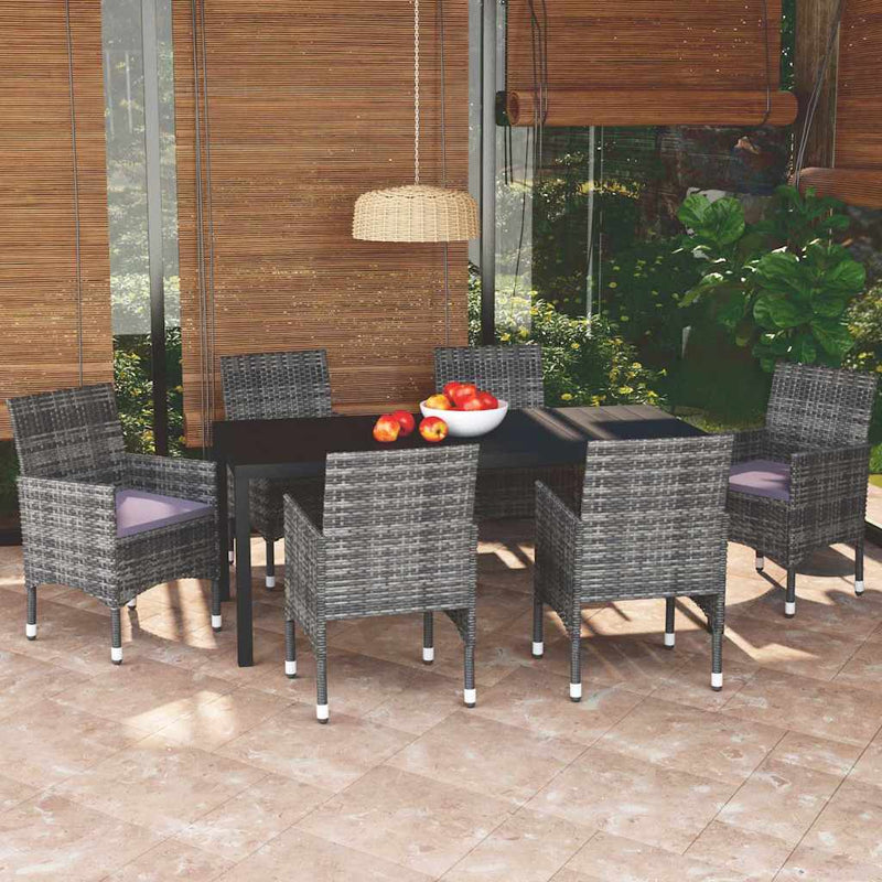 Set mobilier de grădină cu perne, 7 piese, gri, poliratan