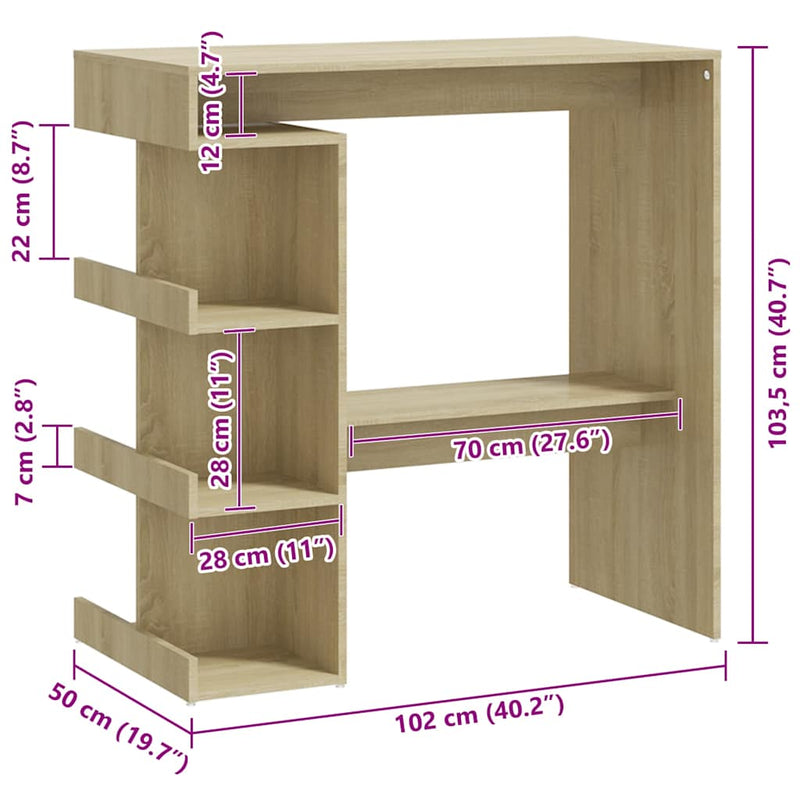 Masă bar cu raft depozitare stejar sonoma 100x50x101,5 cm PAL