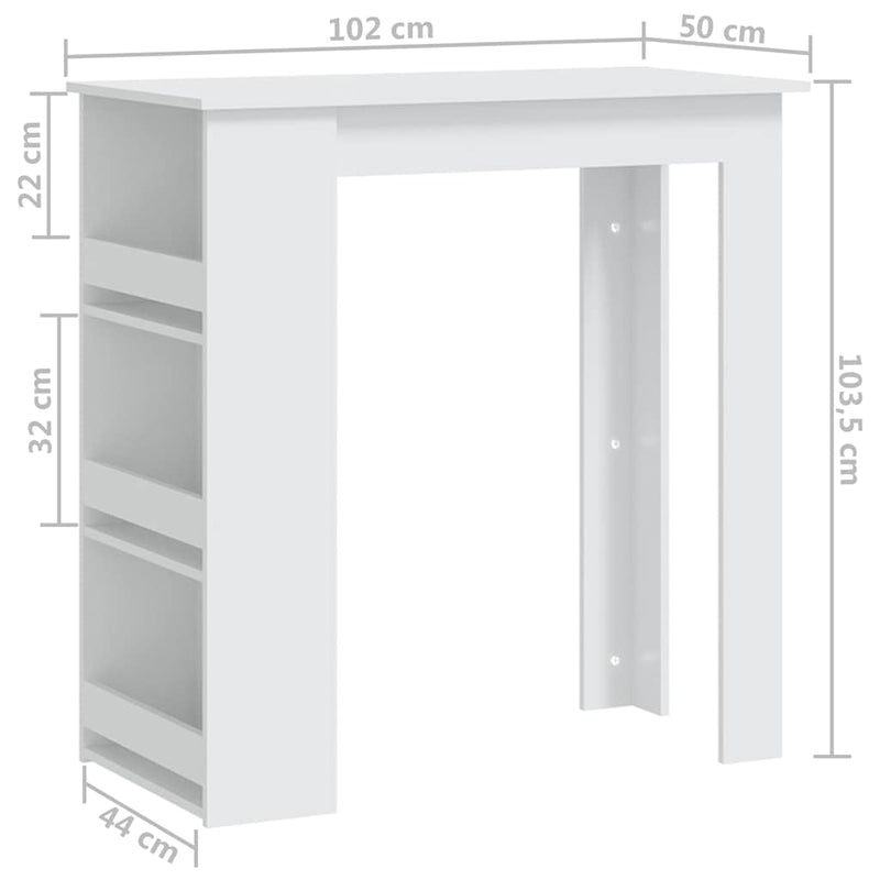 Masă de bar cu raft de depozitare, alb, 102x50x103,5 cm, PAL