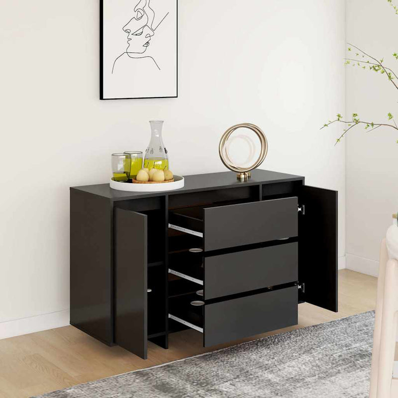 Servantă cu 3 sertare, negru, 120x41x75 cm, PAL