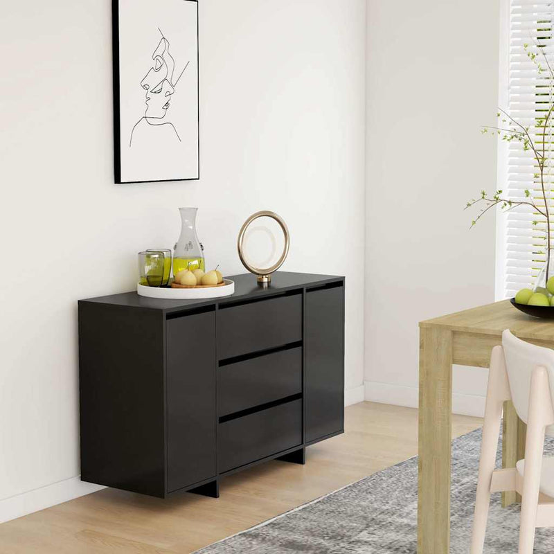 Servantă cu 3 sertare, negru, 120x41x75 cm, PAL