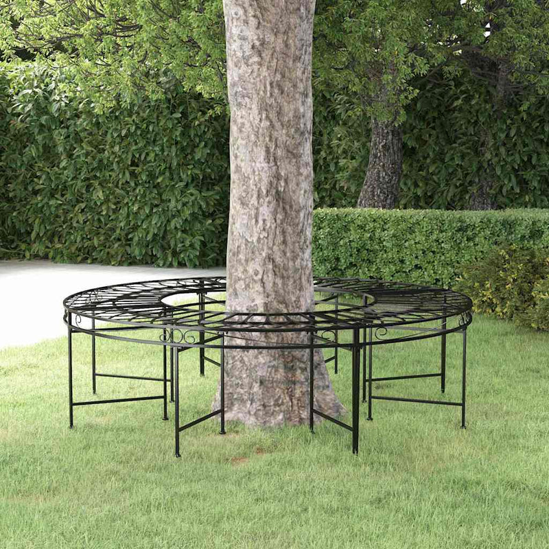 Bancă circulară de copac, negru, Ø160 cm, oțel