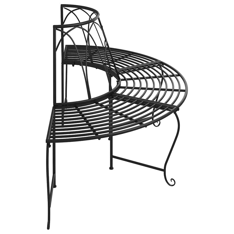 Bancă semicirculară de copac, negru, Ø159 cm, oțel