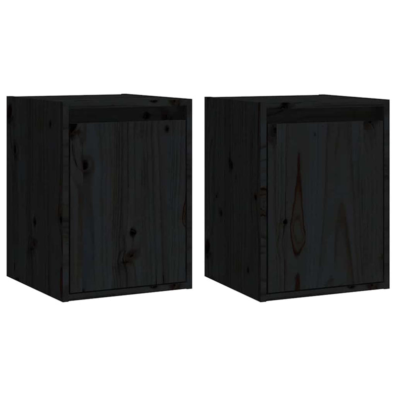 Dulapuri de perete 2 buc.negru, 30x30x40 cm, lemn masiv de pin