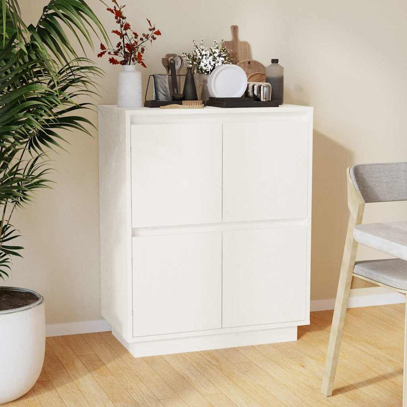 Servantă albă 60x34x75 cm din lemn masiv de pin