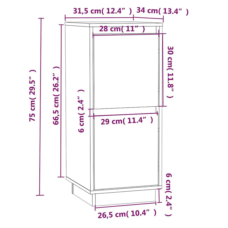 Servante, 2 buc., alb, 31,5x34x75 cm, lemn masiv de pin