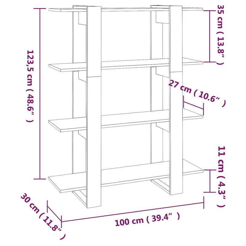 Bibliotecă/Separator cameră, negru, 100x30x123,5 cm