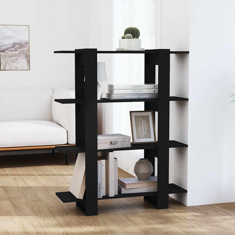 Bibliotecă/Separator cameră, negru, 100x30x123,5 cm