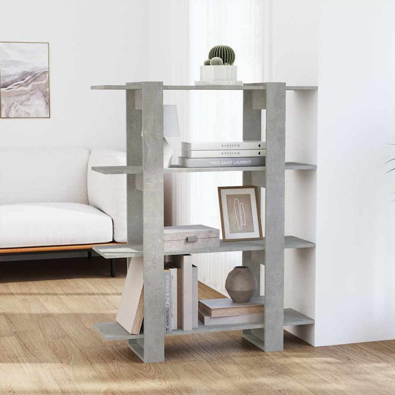 Bibliotecă/Separator cameră, gri beton, 100x30x123,5 cm