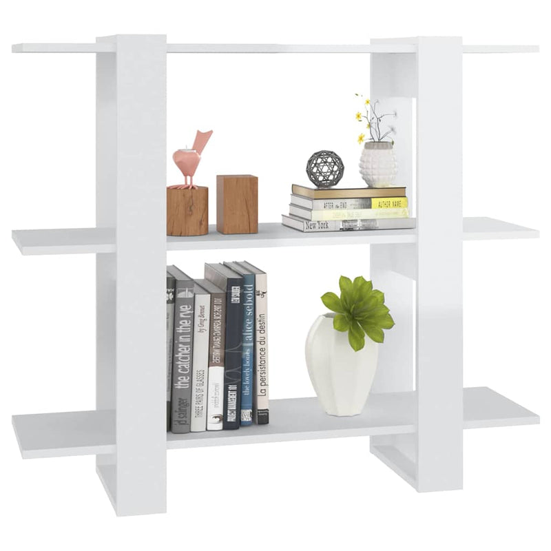 Bibliotecă/Separator cameră, alb extralucios, 100x30x87 cm