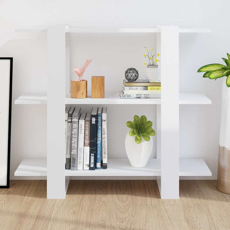 Bibliotecă/Separator cameră, alb extralucios, 100x30x87 cm
