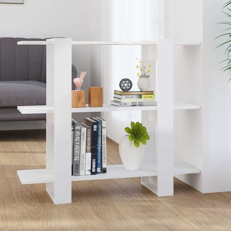 Bibliotecă/Separator cameră, alb extralucios, 100x30x87 cm