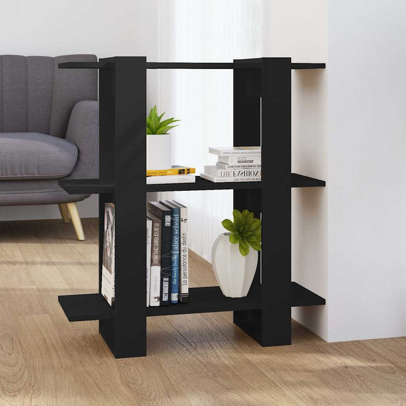 Bibliotecă/Separator cameră, negru, 80x30x87 cm