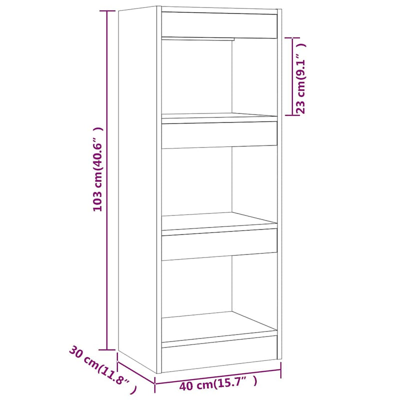 Bibliotecă/Separator cameră, stejar sonoma, 40x30x103 cm, PAL