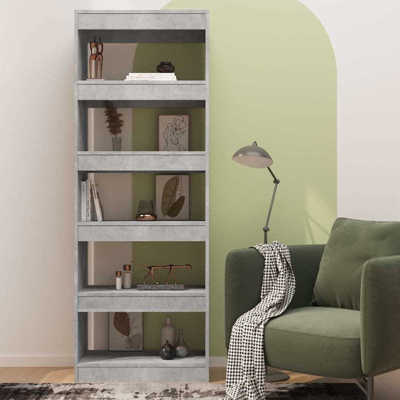 Bibliotecă/Separator cameră, gri beton, 60x30x166 cm, PAL