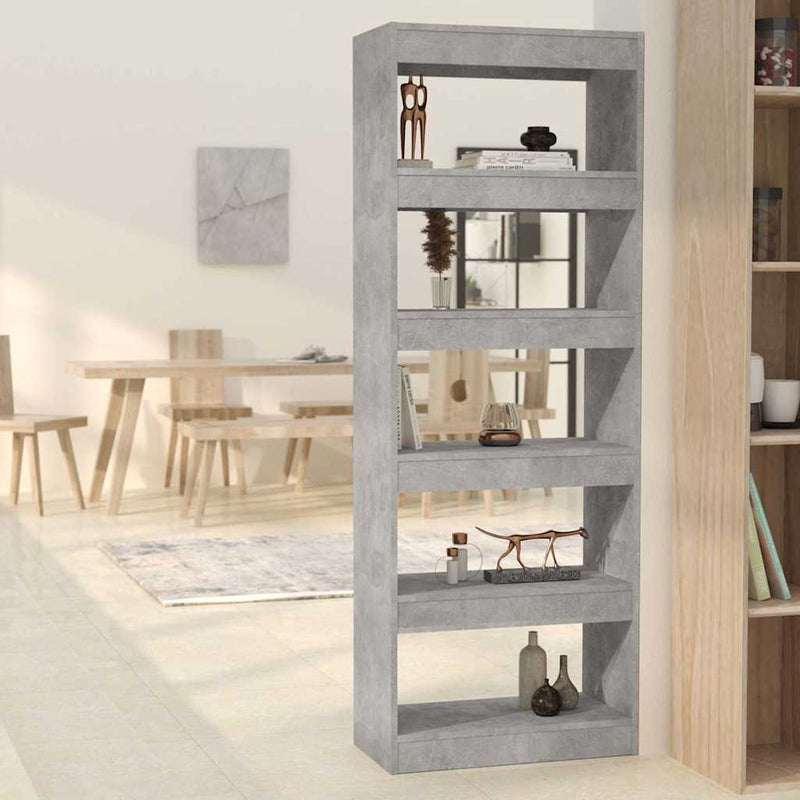 Bibliotecă/Separator cameră, gri beton, 60x30x166 cm, PAL