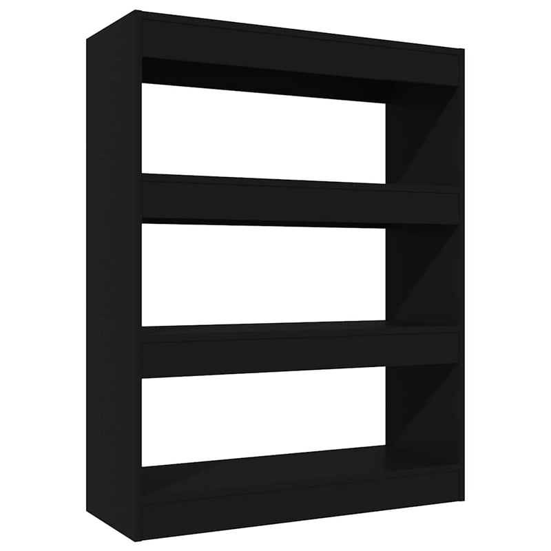 Bibliotecă/Separator cameră, negru, 80x30x103 cm, lemn compozit