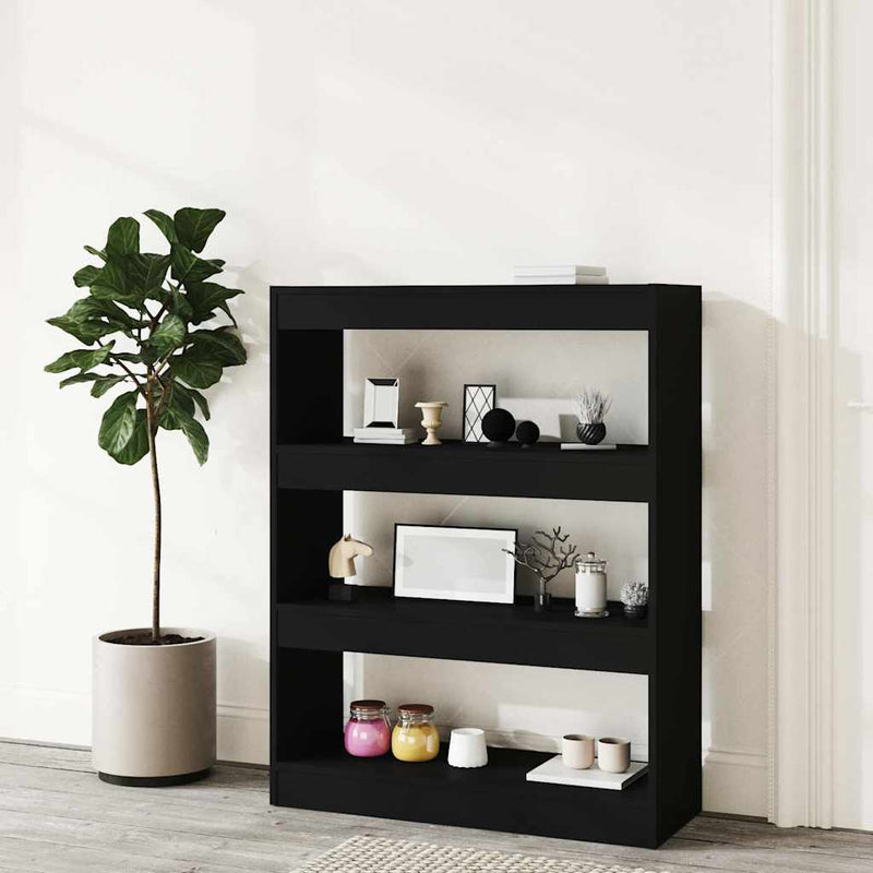 Bibliotecă/Separator cameră, negru, 80x30x103 cm, lemn compozit
