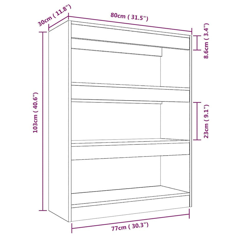 Bibliotecă/Separator cameră, negru, 80x30x103 cm, lemn compozit