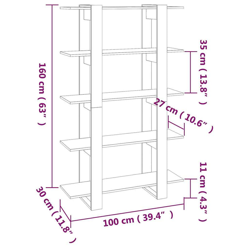 Bibliotecă/Separator cameră, gri sonoma, 100x30x160 cm