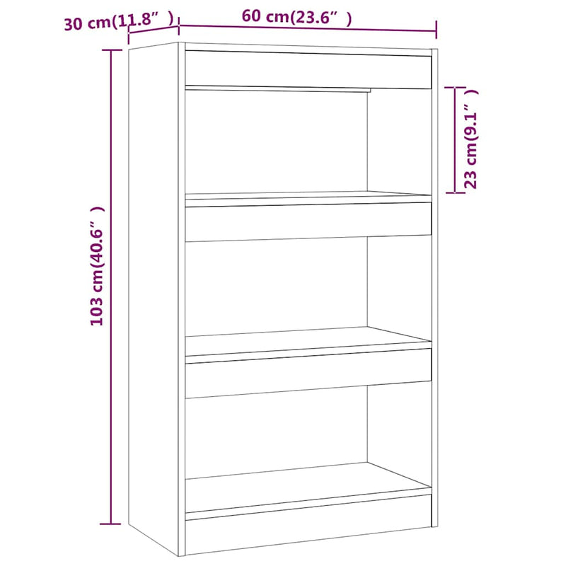 Bibliotecă/Separator cameră, stejar fumuriu, 60x30x103 cm PAL