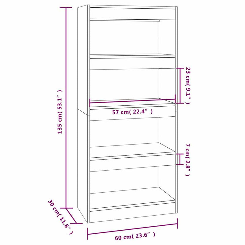 Bibliotecă/Separator stejar afumat 60x30x135 cm, lemn prelucrat