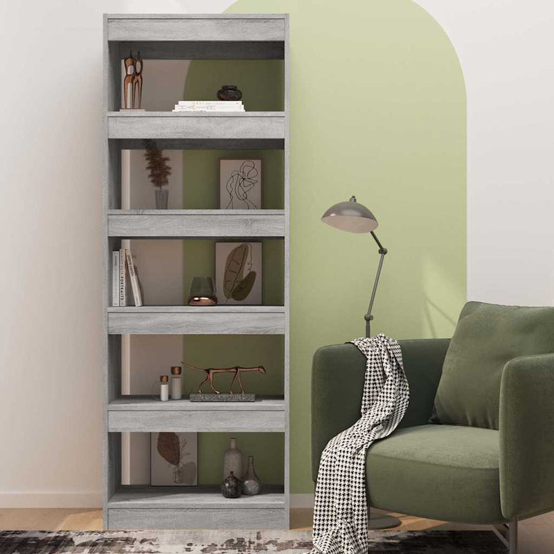 Bibliotecă/Separator cameră, gri sonoma, 60x30x166 cm, PAL