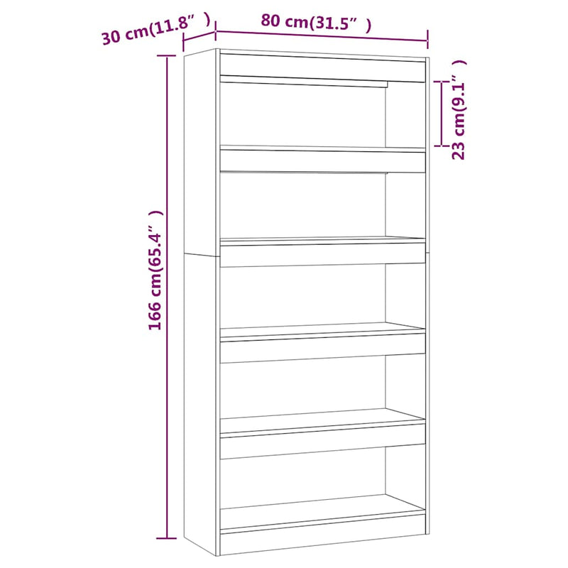 Bibliotecă/Separator cameră, stejar fumuriu, 80x30x166 cm, PAL