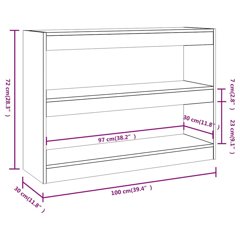 Bibliotecă/Separator cameră, gri sonoma, 100x30x72 cm