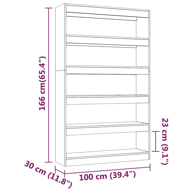 Bibliotecă/Separator cameră, gri sonoma, 100x30x166 cm