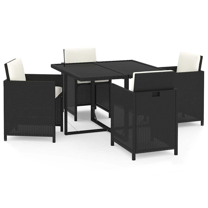 Set de masă pentru grădină cu perne, 5 piese, negru, poliratan