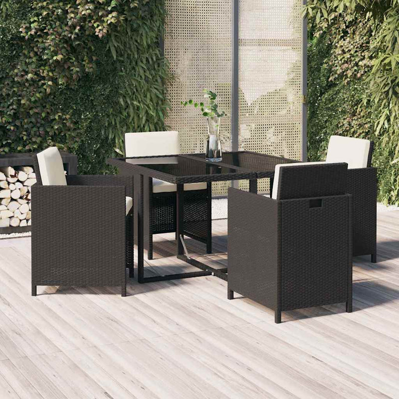 Set de masă pentru grădină cu perne, 5 piese, negru, poliratan