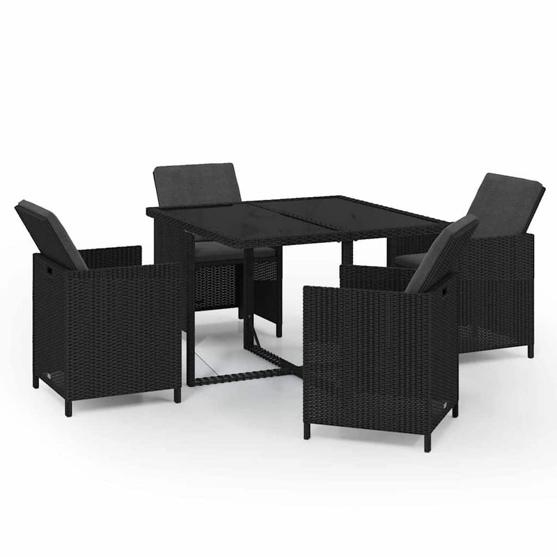 Set de masă pentru grădină cu perne, 5 piese, negru, poliratan