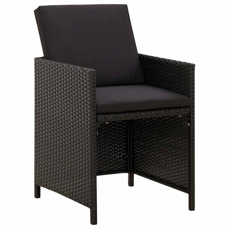 Set de masă pentru grădină cu perne, 5 piese, negru, poliratan