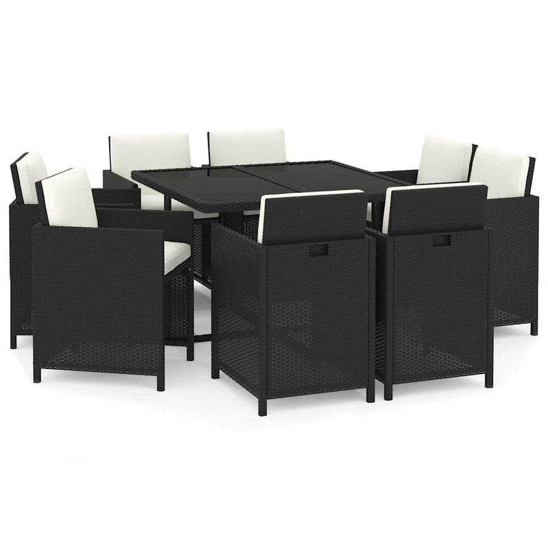 Set mobilier de grădină cu perne, 9 piese, negru, poliratan