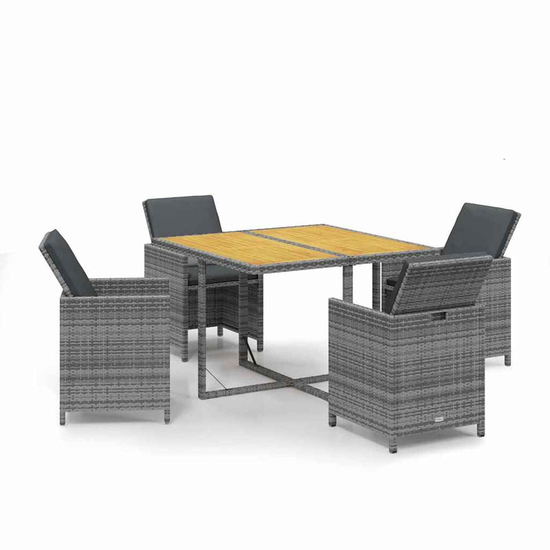 Set mobilier de grădină cu perne, 5 piese, gri, poliratan