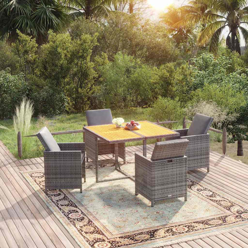 Set mobilier de grădină cu perne, 5 piese, gri, poliratan