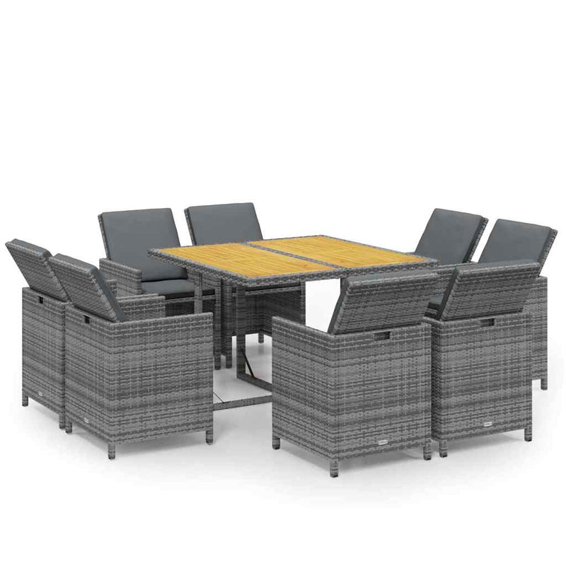 Set mobilier grădină cu perne, 9 piese, gri, poliratan